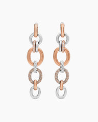 DY Mercer® Melange Linked Drop Earrings in Sterling Silver with 18K Rose Gold and Diamonds, 68mm
