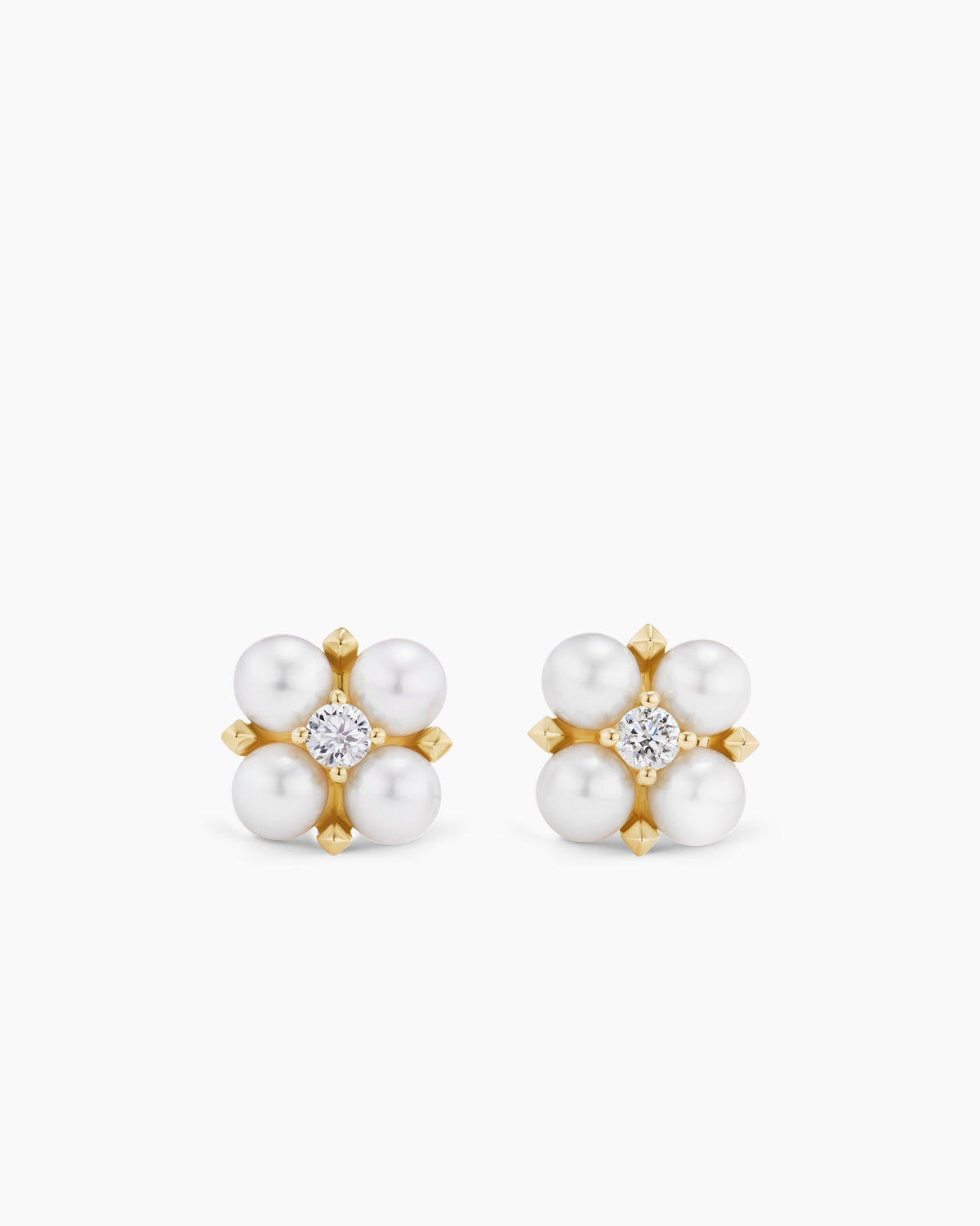Petite Modern Renaissance® Pearl Stud Earrings in 18K Yellow Gold with Diamonds, 7.8mm