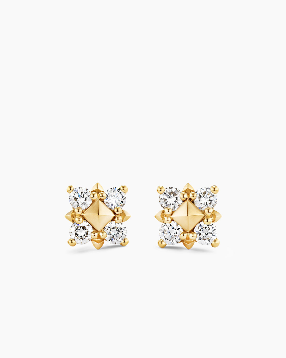 Petite Modern Renaissance® Pyramid Stud Earrings in 18K Yellow Gold with Diamonds, 8mm