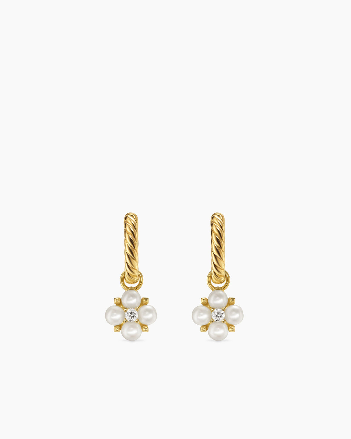 Petite Modern Renaissance® Pearl Drop Earrings in 18K Yellow Gold with Diamonds, 18mm