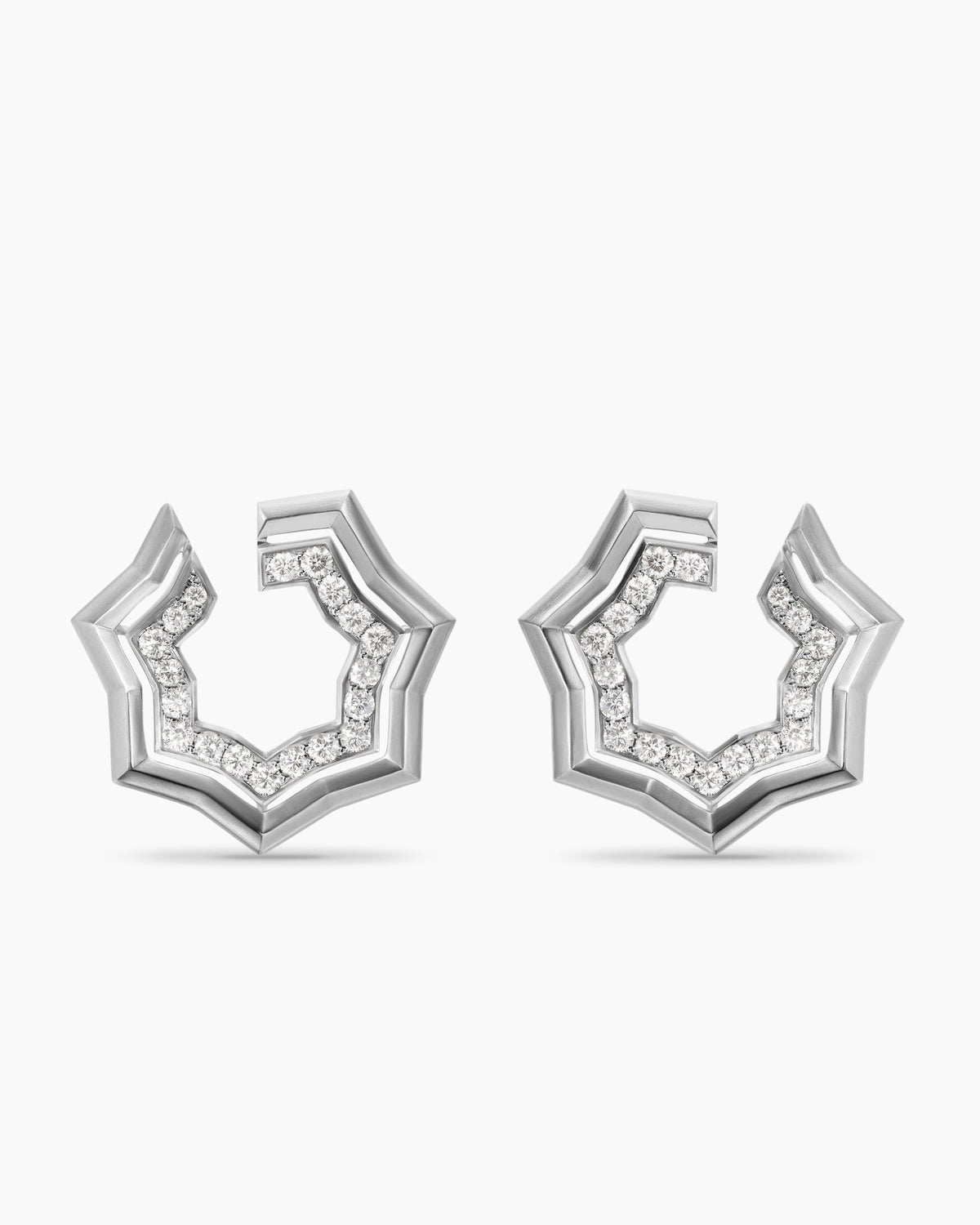 Zig Zag Stax™ Two Row Hoop Earrings in Sterling Silver with Diamonds, 27mm