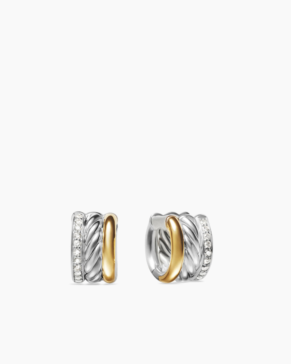 DY Mercer® Huggie Hoop Earrings in  Sterling Silver with 18K Yellow Gold and Diamonds, 14mm