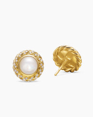 Pearl Classics Cable Halo Button Earrings in 18K Yellow Gold with Diamonds, 13mm