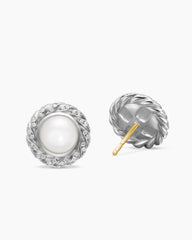 Pearl Classics Cable Halo Button Earrings in Sterling Silver with Diamonds, 13mm