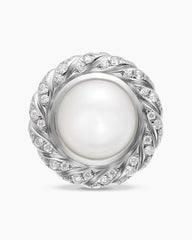 Pearl Classics Cable Halo Button Earrings in Sterling Silver with Diamonds, 13mm