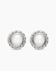 Pearl Classics Cable Halo Button Earrings in Sterling Silver with Diamonds, 13mm