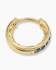 Petite Pavé Huggie Hoop Earrings in 18K Yellow Gold with Blue Sapphires, 12mm
