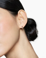 Petite Pavé Huggie Hoop Earrings in 18K Yellow Gold with Blue Sapphires, 12mm