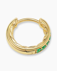 Petite Pavé Huggie Hoop Earrings in 18K Yellow Gold with Emeralds, 12mm
