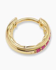 Petite Pavé Huggie Hoop Earrings in 18K Yellow Gold with Rubies, 12mm