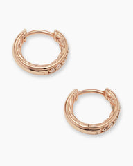 Petite Pavé Huggie Hoop Earrings in 18K Rose Gold with Cognac Diamonds, 12mm