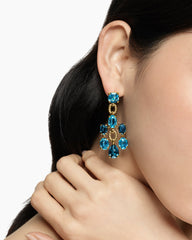 Marbella Chandelier Earrings in 18K Yellow Gold with Blue Topaz and Hampton Blue Topaz, 57mm
