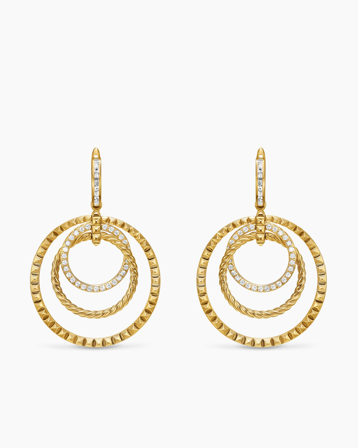 Crossover Trio Drop Earrings in 18K Yellow Gold with Diamonds, 35mm