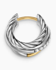 Crossover Three Row Huggie Hoop Earrings in Sterling Silver with 18K Yellow Gold, 13mm