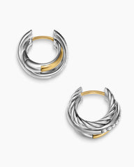 Crossover Three Row Huggie Hoop Earrings in Sterling Silver with 18K Yellow Gold, 13mm