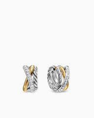 Crossover Three Row Huggie Hoop Earrings in Sterling Silver with 18K Yellow Gold, 13mm