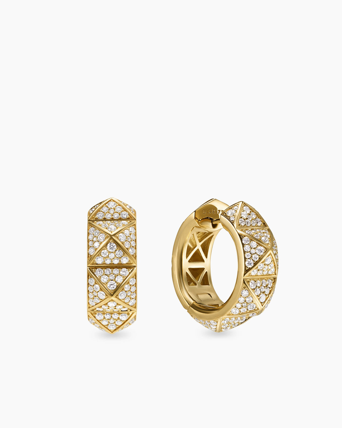 Pyramid Hoop Earrings in 18K Yellow Gold with Diamonds, 23.9mm