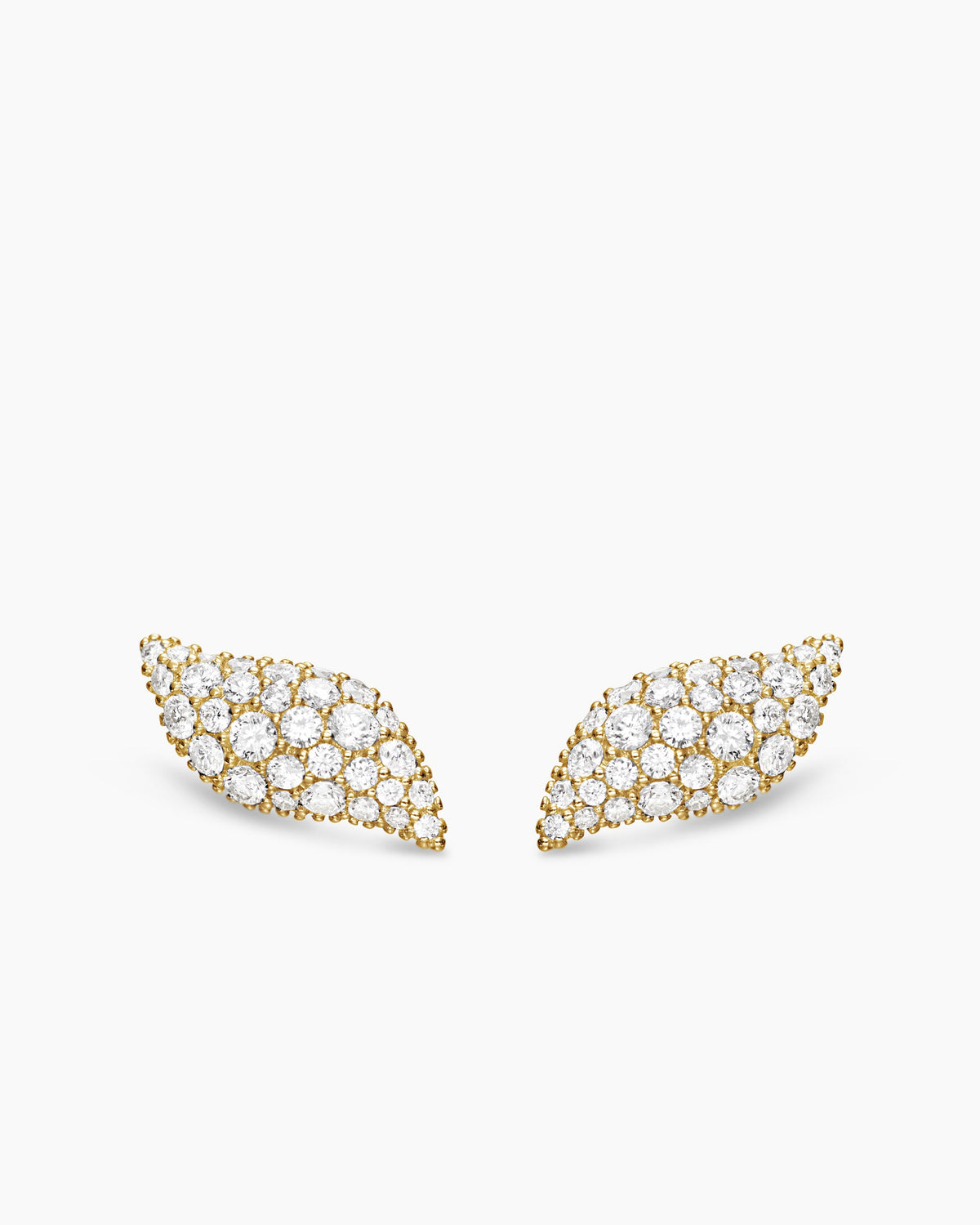 Petite Pavé Flute Stud Earrings in 18K Yellow Gold with Diamonds, 10.6mm