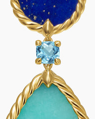 DY Elements® Statement Drop Earrings in 18K Yellow Gold with Amazonite, Lapis Lazuli and Blue Topaz, 56mm