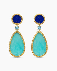 DY Elements® Statement Drop Earrings in 18K Yellow Gold with Amazonite, Lapis Lazuli and Blue Topaz, 56mm
