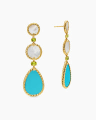 DY Elements® Statement Drop Earrings in 18K Yellow Gold with Turquoise, Mother of Pearl and Peridot, 70mm