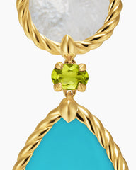 DY Elements® Statement Drop Earrings in 18K Yellow Gold with Turquoise, Mother of Pearl and Peridot, 70mm