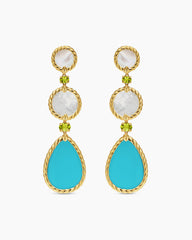 DY Elements® Statement Drop Earrings in 18K Yellow Gold with Turquoise, Mother of Pearl and Peridot, 70mm