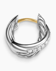 Crossover Huggie Hoop Earrings in Sterling Silver with Diamonds, 12.4mm