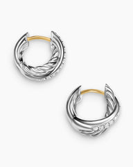 Crossover Huggie Hoop Earrings in Sterling Silver with Diamonds, 12.4mm
