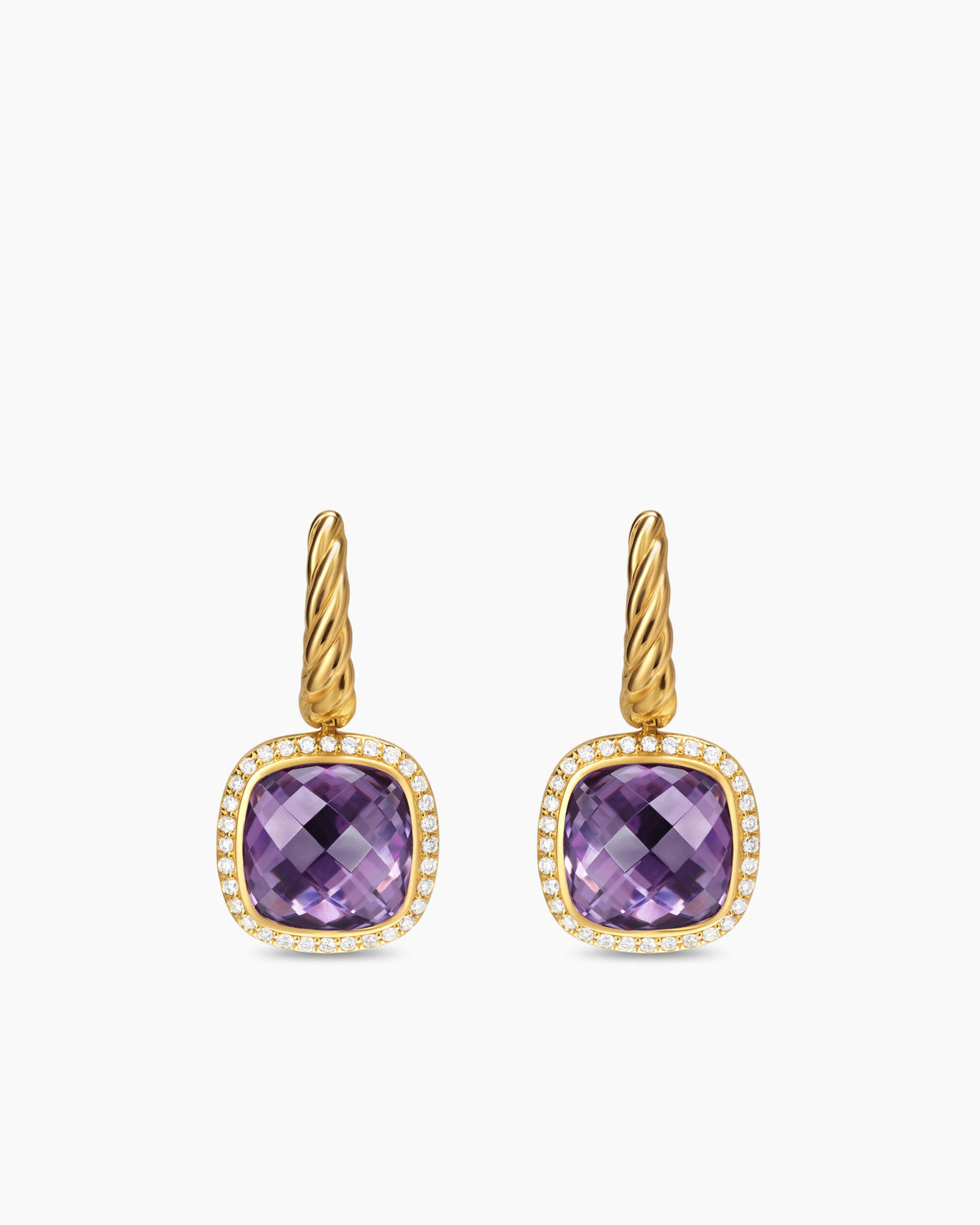 Albion® Drop Earrings in 18K Yellow Gold with Amethyst and Diamonds, 10mm