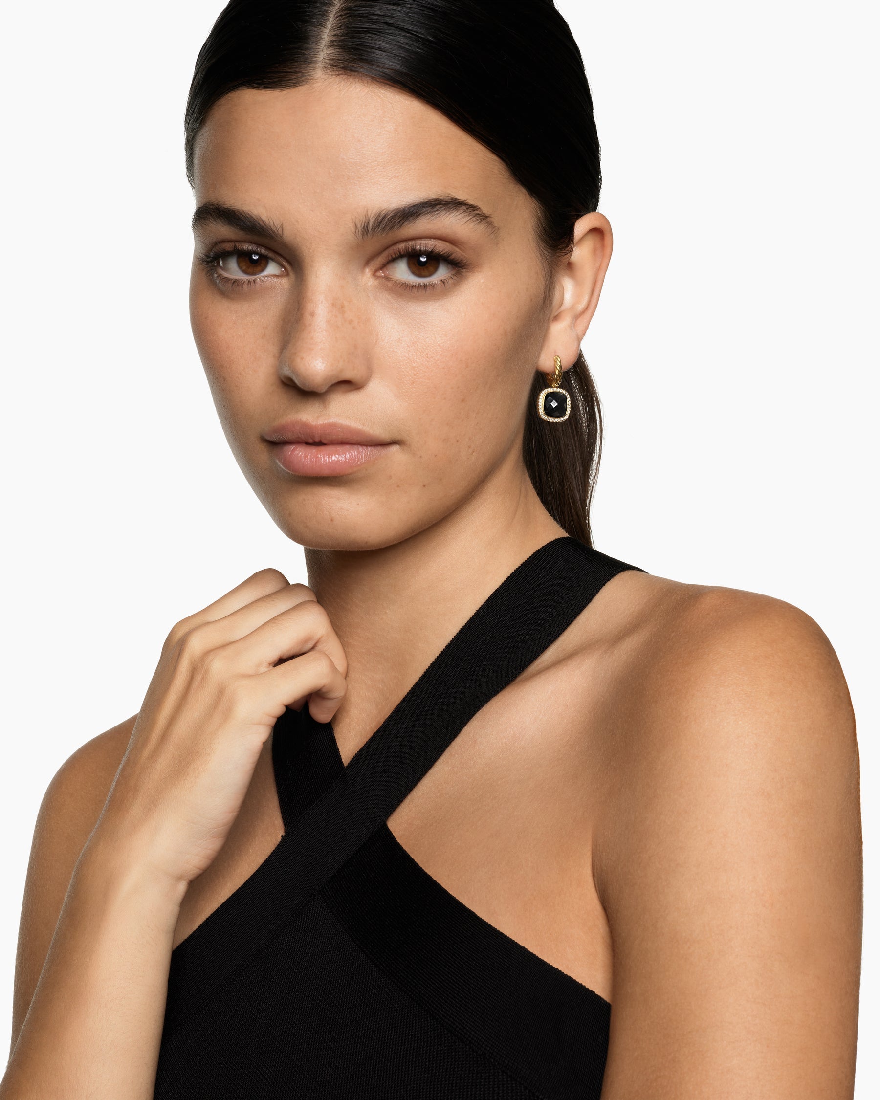 Albion® Drop Earrings in 18K Yellow Gold with Black Onyx and Diamonds, 10mm