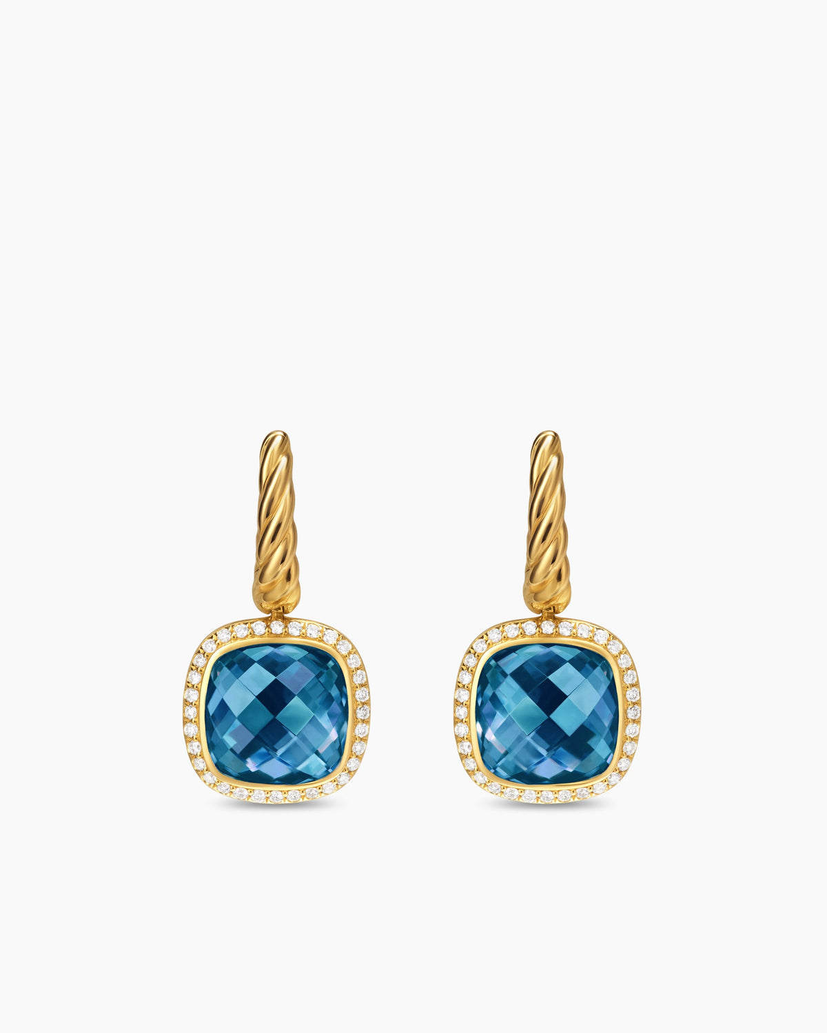 Albion® Drop Earrings in 18K Yellow Gold with Hampton Blue Topaz and Diamonds, 10mm