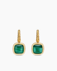 Albion® Drop Earrings in 18K Yellow Gold with Malachite and Diamonds, 10mm