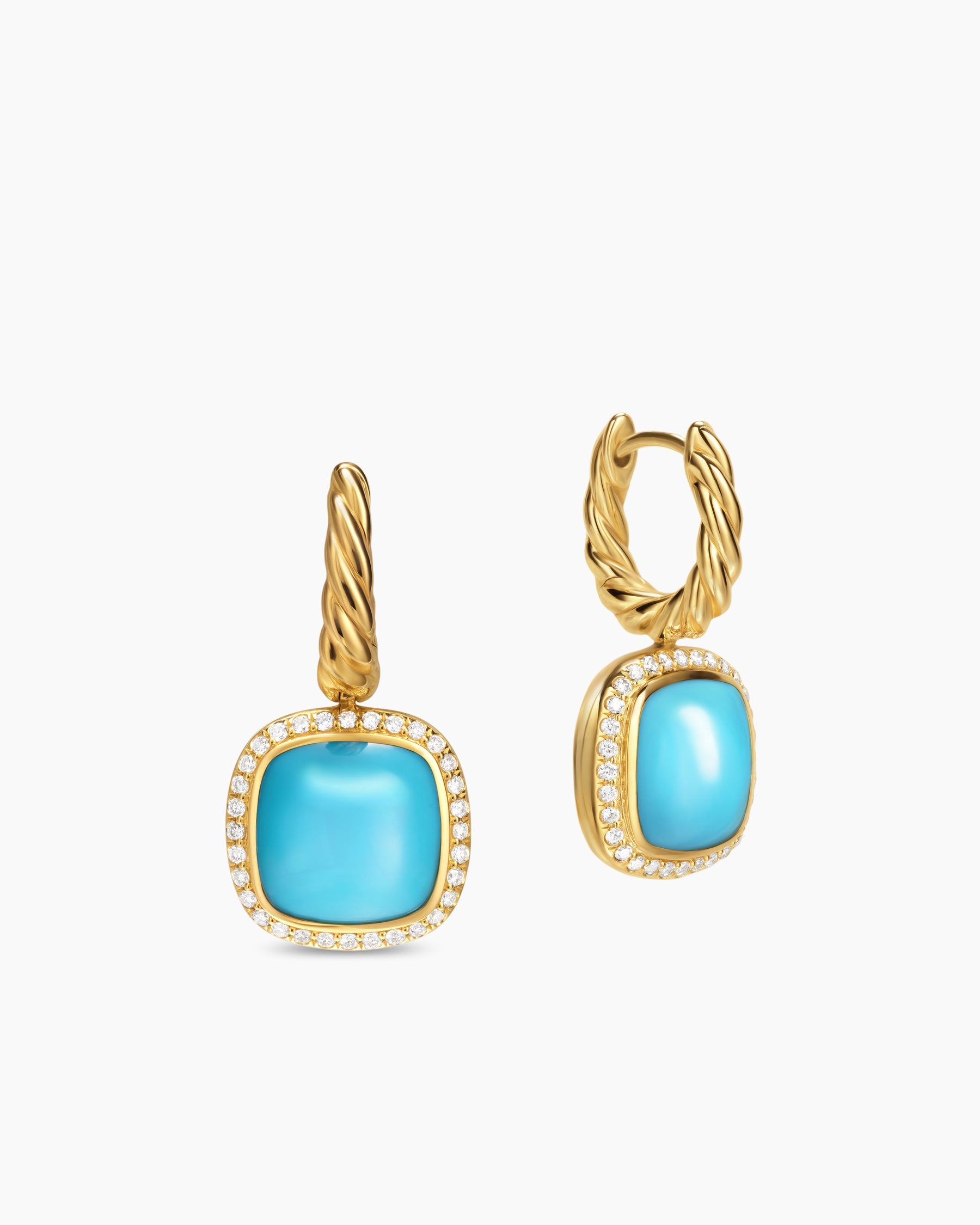 Albion® Drop Earrings in 18K Yellow Gold with Turquoise and Diamonds, 10mm
