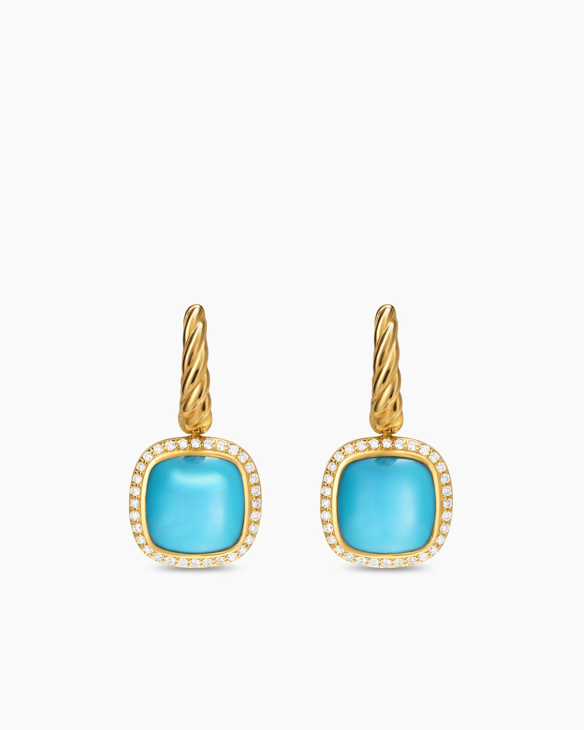 Albion® Drop Earrings in 18K Yellow Gold with Turquoise and Diamonds, 10mm