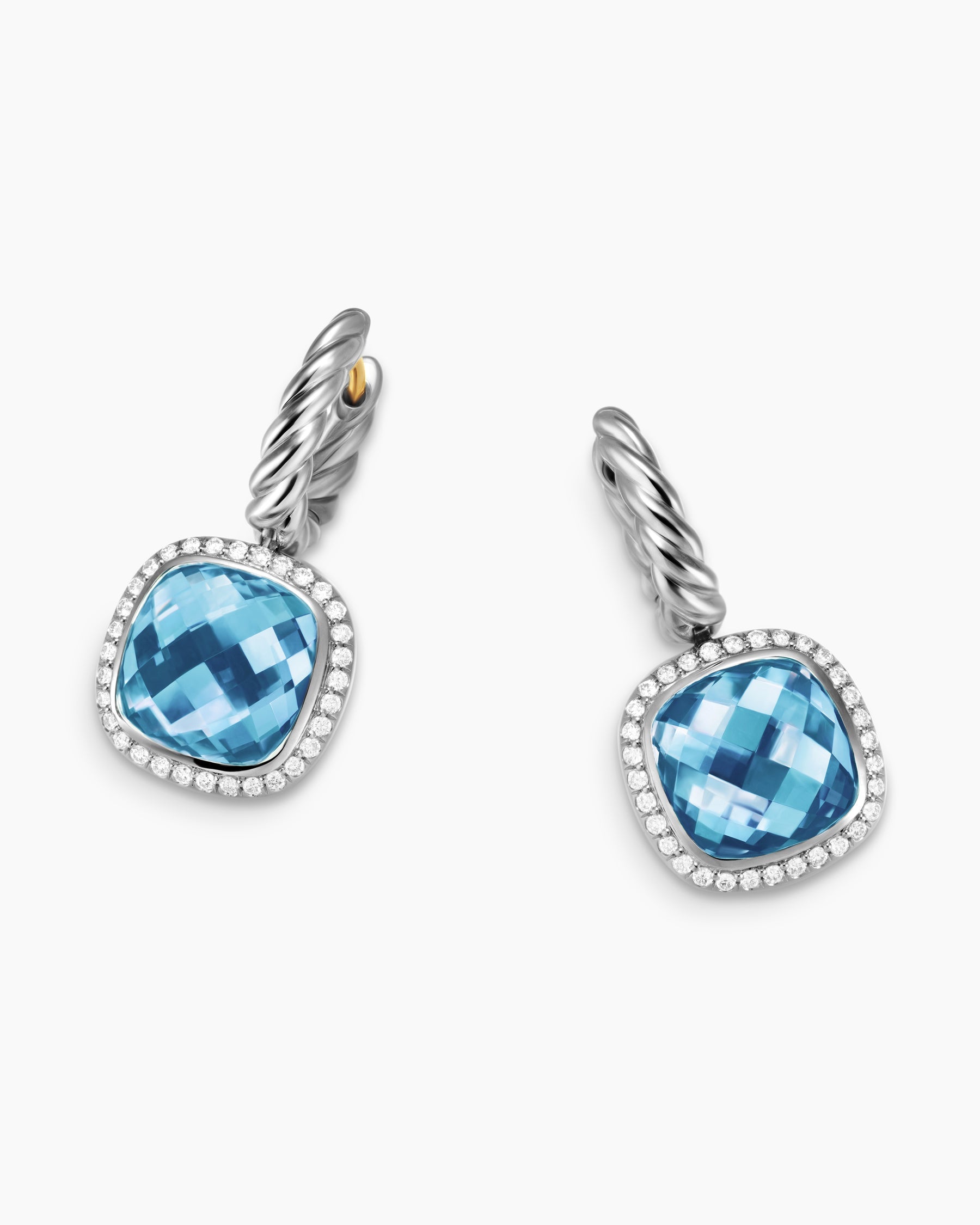 Albion® Drop Earrings in Sterling Silver with Blue Topaz and Diamonds, 10mm