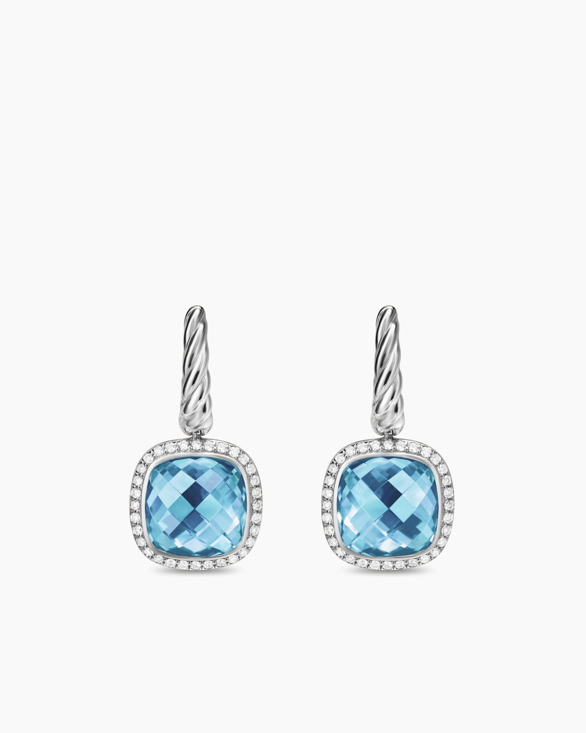 Albion® Drop Earrings in Sterling Silver with Blue Topaz and Diamonds, 10mm