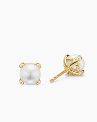 Pearl Classics Stud Earrings in 18K Yellow Gold and Diamonds, 6.6mm