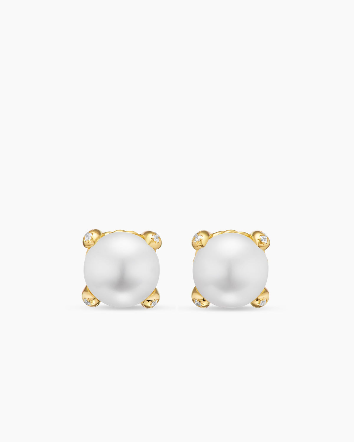 Pearl Classics Stud Earrings in 18K Yellow Gold and Diamonds, 6.6mm