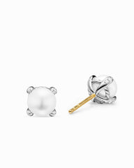 Pearl Classics Stud Earrings in Sterling Silver and Diamonds, 6.6mm