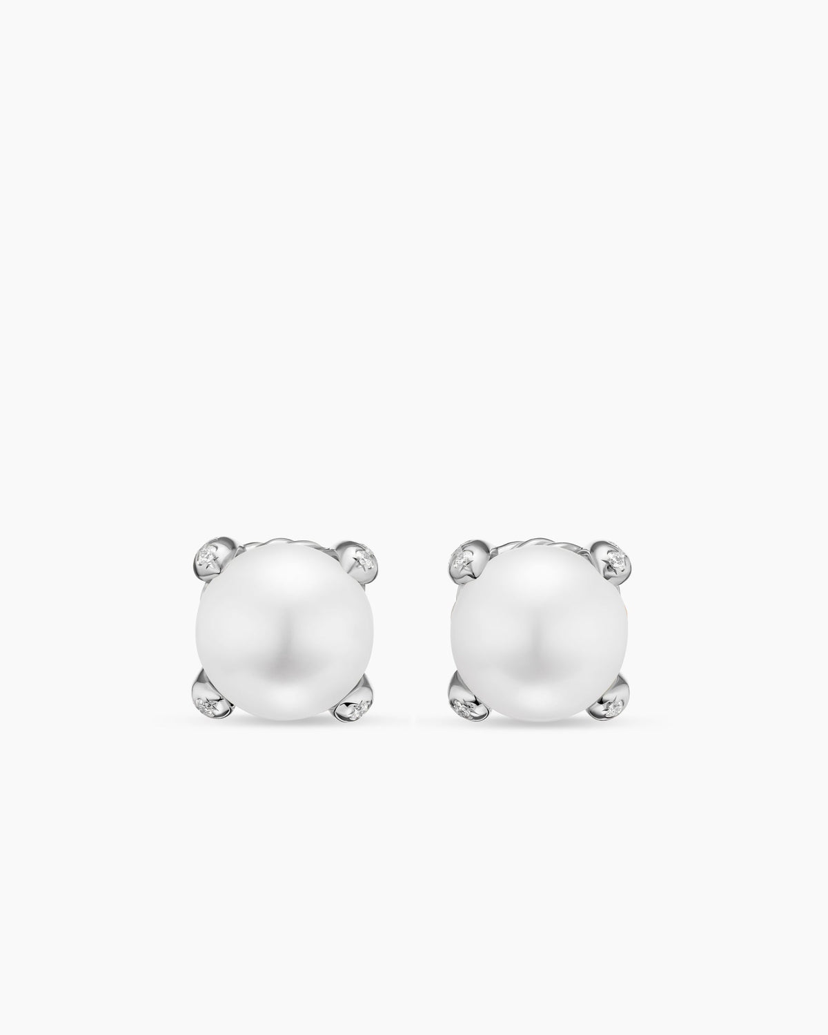 Pearl Classics Stud Earrings in Sterling Silver and Diamonds, 6.6mm