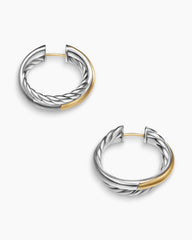 Crossover Hoop Earrings in Sterling Silver with 14K Yellow Gold, 22.3mm