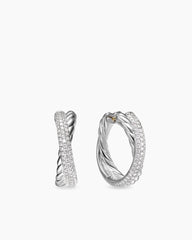 Crossover Hoop Earrings in Sterling Silver with Diamonds, 22.3mm