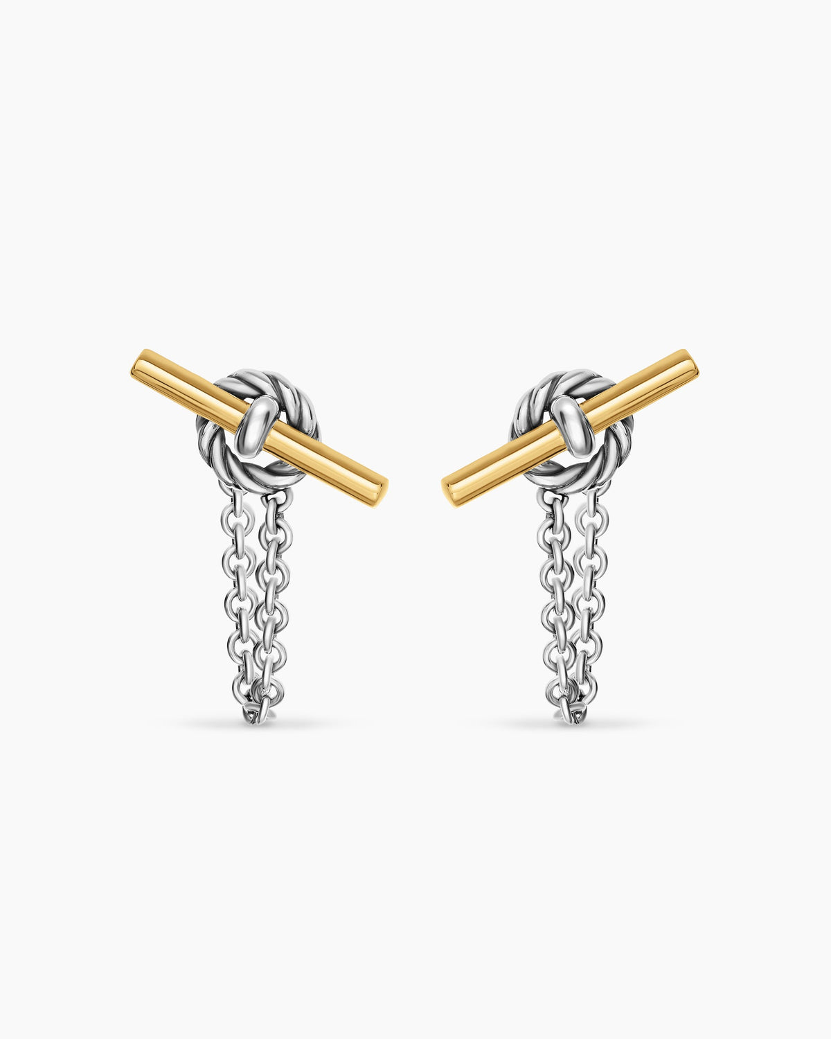 DY Mercer® Petite Toggle Chain Stud Earrings in Sterling Silver with 18K Yellow Gold, 38.2mm