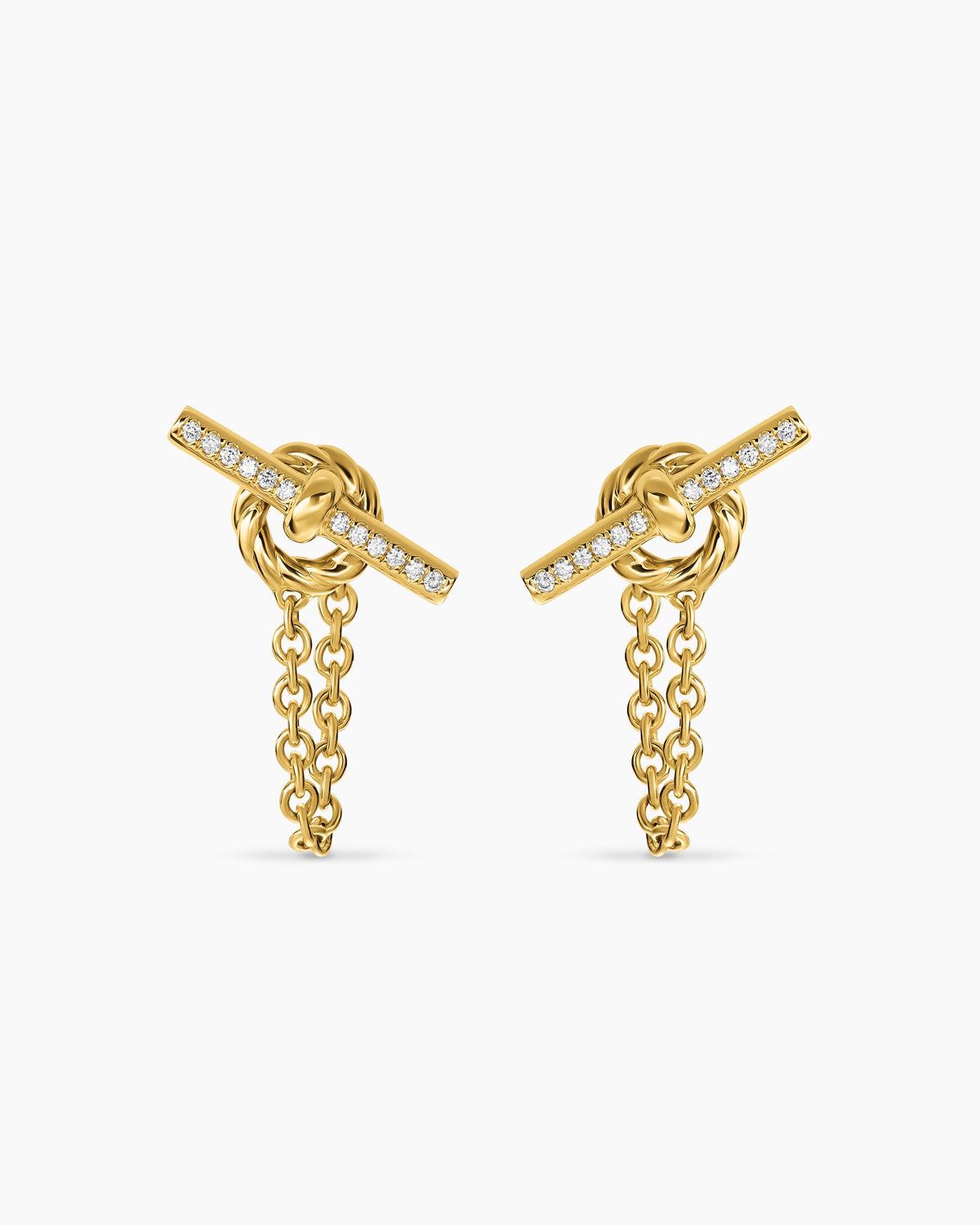 DY Mercer® Petite Toggle Chain Stud Earrings in 18K Yellow Gold with Diamonds, 38.2mm