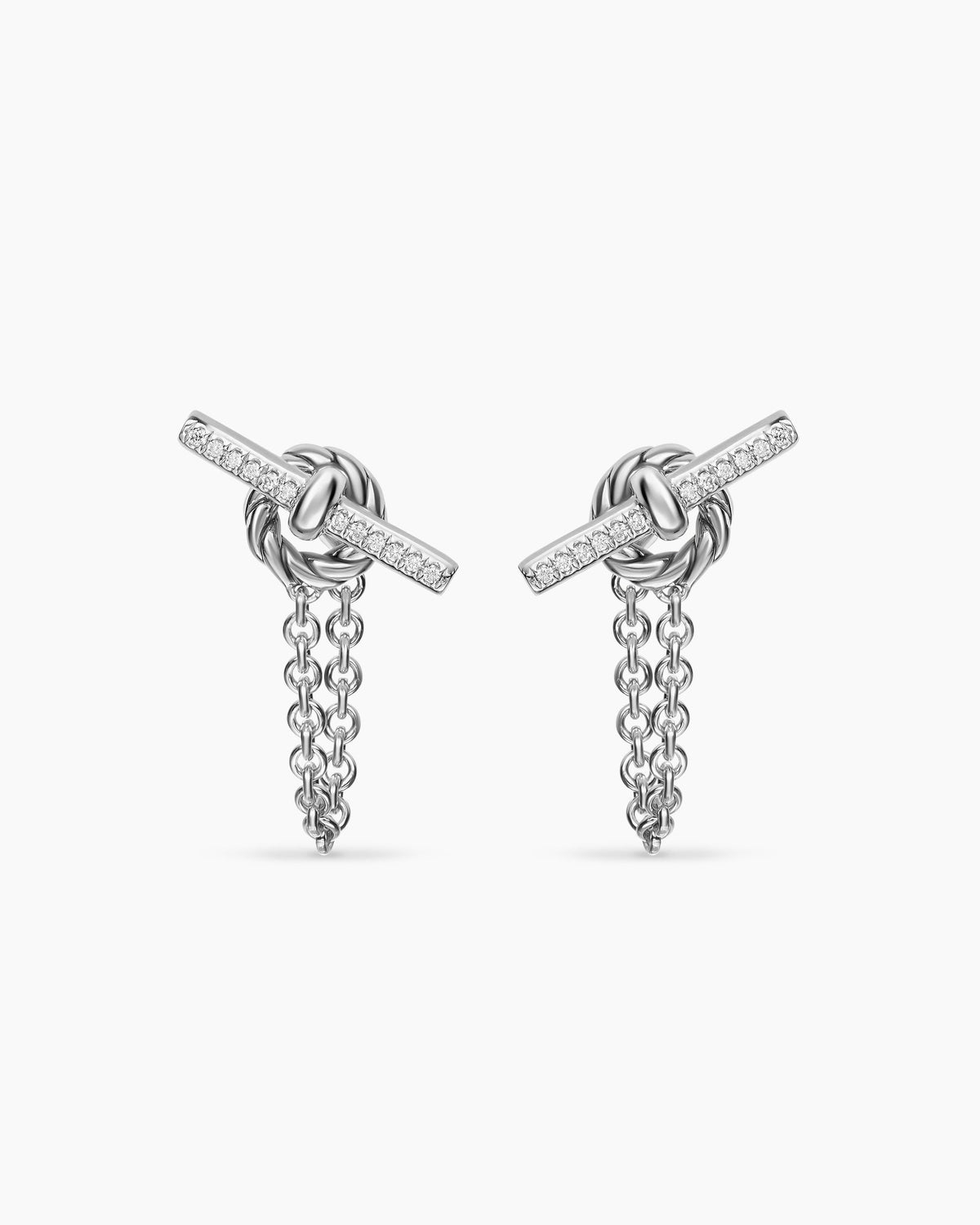 DY Mercer® Petite Toggle Chain Stud Earrings in Sterling Silver with Diamonds, 38.2mm
