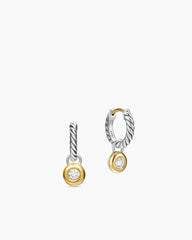 Petite Cable Huggie Drop Earrings in Sterling Silver with 14K Yellow Gold and Diamonds, 17.5mm