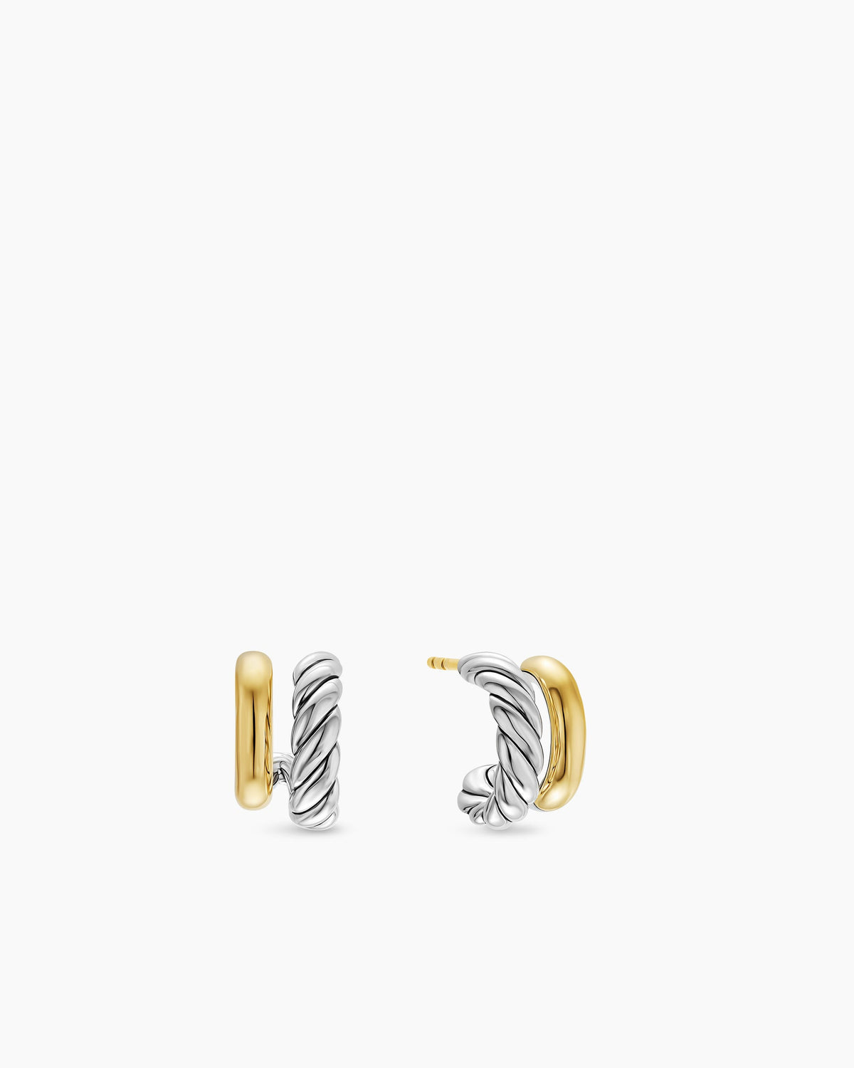 DY Mercer® Double Hoop Huggie Earrings in Sterling Silver with 18K Yellow Gold, 13.5mm