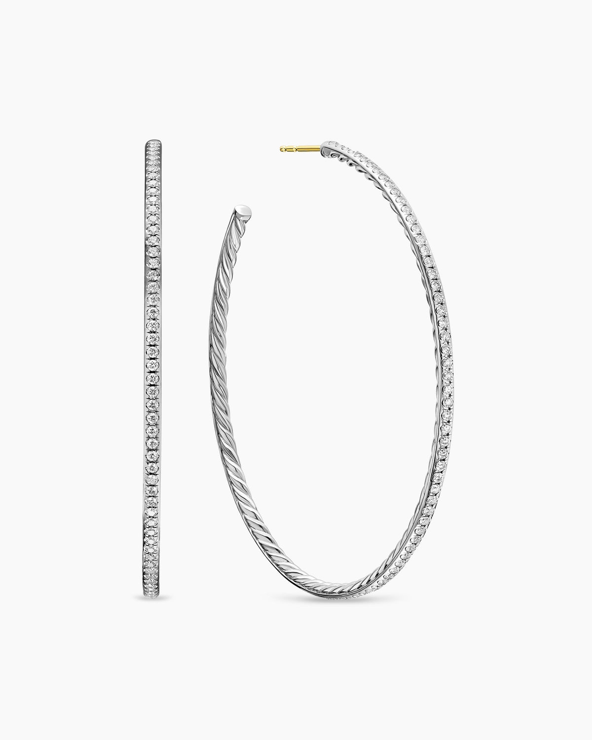Pavé Hoop Earrings in Sterling Silver with Diamonds, 63.5mm