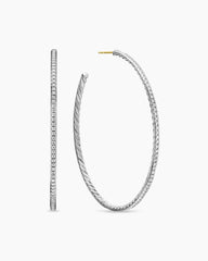 Pavé Hoop Earrings in Sterling Silver with Diamonds, 63.5mm